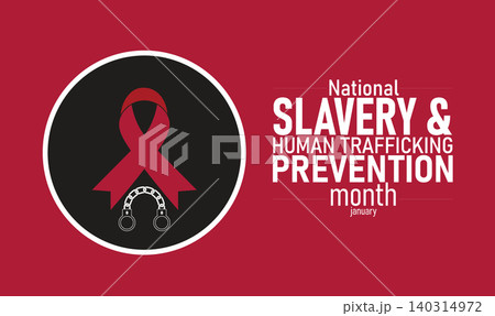 National Slavery and Human Trafficking Prevention Month Poster Banner and Background Design Template with Awareness Ribbon Silhouette and Support Message for Human Rights Protection Safety Advocacy 140314972