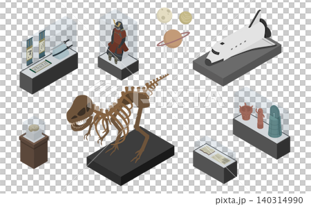 アイソメトリックイラスト:歴史博物館と科学博物館の展示物 アイソメトリックイラスト:歴史博物館と科学博物館の展示物 140314990