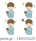 スマホを操作して色々な表情をする男の子のイラストセット 140315225