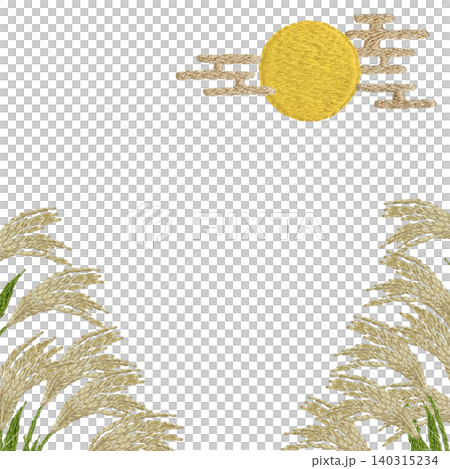[Pampas Grass and Moon Frame] Hand-embroidered illustration material 140315234