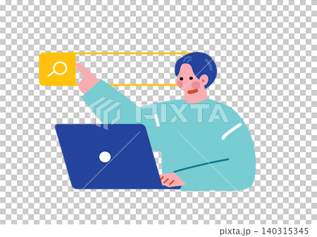 插圖描繪了一名男子在電腦上搜尋資訊。 插圖描繪了一名男子在電腦上搜尋資訊。 140315345
