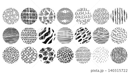Round samples of hand drawn crosshatch patterns Round samples of hand drawn crosshatch patterns 140315722