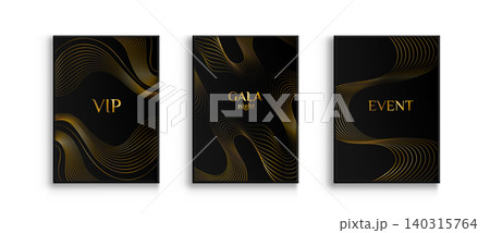 Premium gala black background with gold wave lines Premium gala black background with gold wave lines 140315764