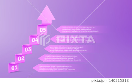 3d infographic steps stair with arrow, 5 levels 140315818