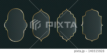 Golden ramadan frames with 3D islamic arch pattern 140315928