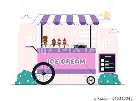 Ice Cream Shop Vector Illustration Featuring Ice Cream Cart, Gelato Storefront, Frozen Dessert Business, Sweet Treat Vendor, and Summer Refreshments Ice Cream Shop Vector Illustration Featuring Ice Cream Cart, Gelato Storefront, Frozen Dessert Business, Sweet Treat Vendor, and Summer Refreshments 140316043