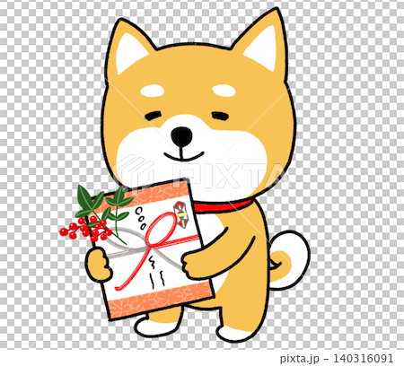 一隻柴犬獻上了一份用紅色包裝紙包裹的冬季禮物。 一隻柴犬獻上了一份用紅色包裝紙包裹的冬季禮物。 140316091