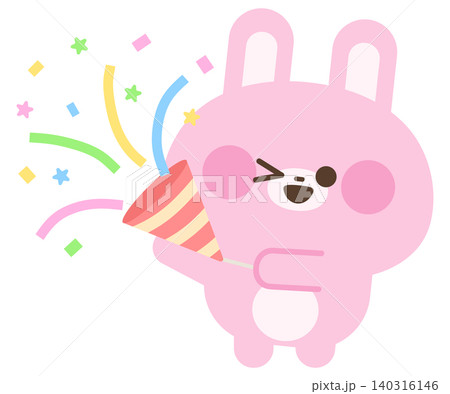 クラッカーでお祝いをするうさぎ クラッカーでお祝いをするうさぎ 140316146