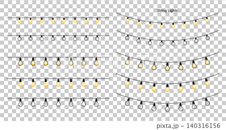 ストリングライトのイラスト素材セット ベクター シンプル 電球 白背景 ストリングライトのイラスト素材セット ベクター シンプル 電球 白背景 140316156