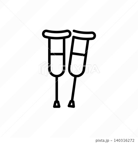 Crutches thin line icon. Equipment for rehabilitation. Vector illustration. 140316272