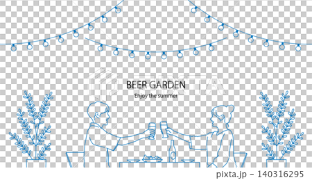 ビアガーデンで乾杯している男女の線画イラスト素材 ベクター 夏 ビール 白背景 ビアガーデンで乾杯している男女の線画イラスト素材 ベクター 夏 ビール 白背景 140316295