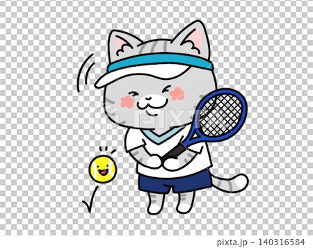 テニスをする動物キャラクターのお辞儀、挨拶 ネコ テニスをする動物キャラクターのお辞儀、挨拶 ネコ 140316584