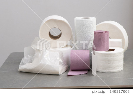 Rolls Of Toilet Paper Towels Hygiene. Roll on gray background 140317005