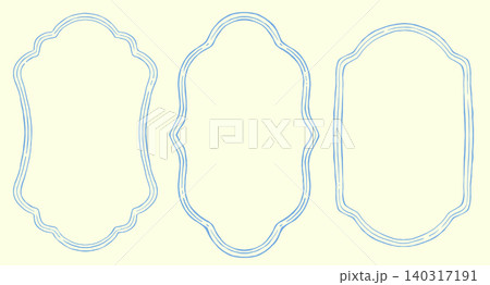 Set of vector rectangular frame with jagged, vibrant hand-drawn lines. Line drawing of a vintage blue frame with rounded and patterned edges. Illustration for invitations, booklets, and postcards. 140317191