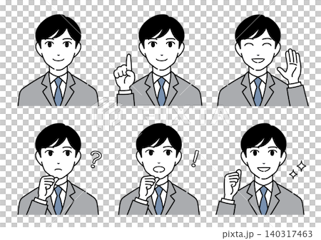 スーツを着ている若い男性　ビジネスマン　表情セット1 140317463