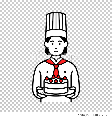 A female pastry chef holding a cake 140317972