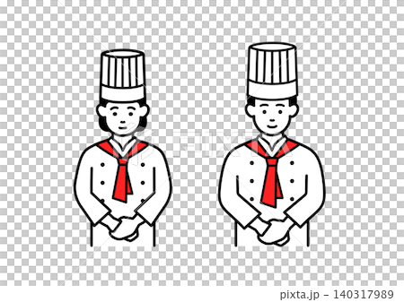 A male and female pastry chef bowing. A male and female pastry chef bowing. 140317989