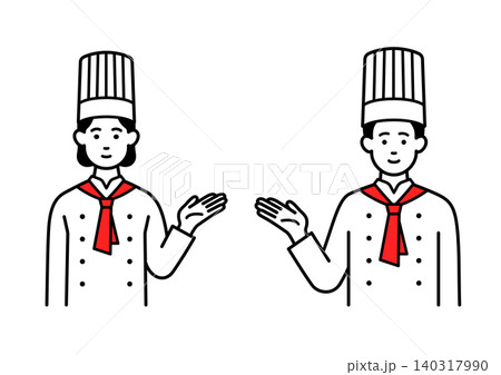 説明するパティシエの男女 140317990