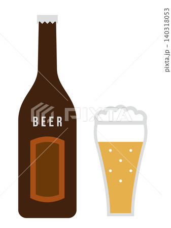 瓶ビールとビールグラスのシンプルなイラスト 瓶ビールとビールグラスのシンプルなイラスト 140318053