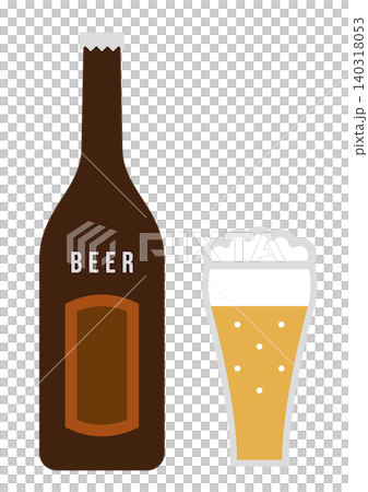 瓶ビールとビールグラスのシンプルなイラスト 瓶ビールとビールグラスのシンプルなイラスト 140318053