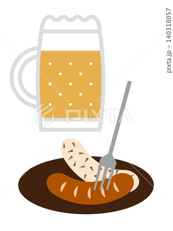 ビールとソーセージのおつまみイラスト ビールとソーセージのおつまみイラスト 140318057