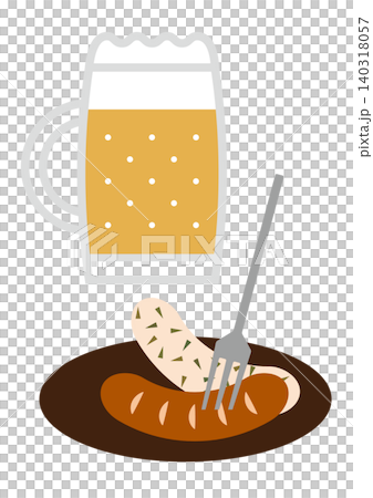 ビールとソーセージのおつまみイラスト ビールとソーセージのおつまみイラスト 140318057