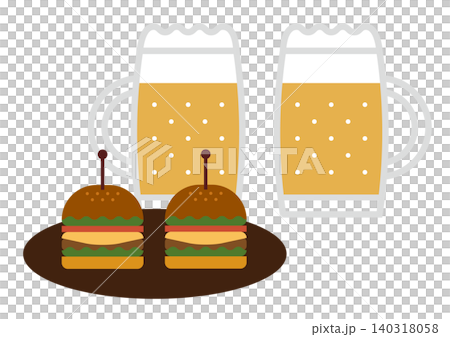 A fast food set of hamburger and beer. A fast food set of hamburger and beer. 140318058