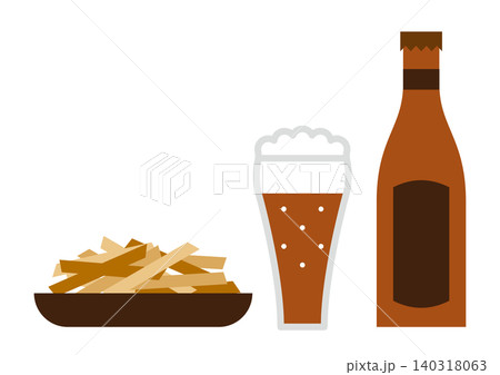 ビールとフライドポテトのおつまみイラスト ビールとフライドポテトのおつまみイラスト 140318063