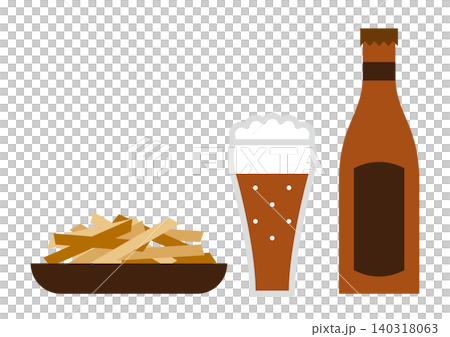ビールとフライドポテトのおつまみイラスト ビールとフライドポテトのおつまみイラスト 140318063