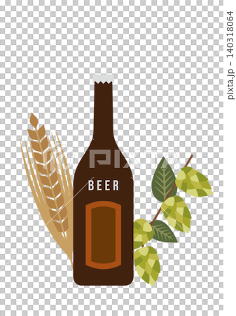Illustration of a beer bottle, barley, and hops Illustration of a beer bottle, barley, and hops 140318064