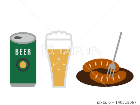 缶ビールとウインナーのおつまみイラスト 缶ビールとウインナーのおつまみイラスト 140318067