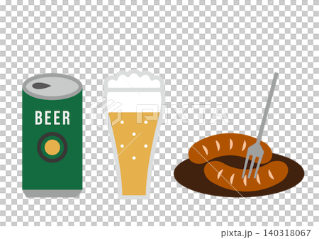 Illustration of canned beer and sausages as snacks Illustration of canned beer and sausages as snacks 140318067