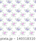 Watercolor floral pattern with purple flower and green leaf on isolated background. Decorative plant seamless ornament in pastel colors for textile design, botanical wallpaper 140318310