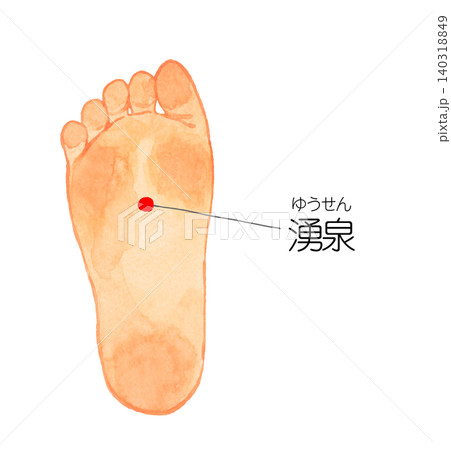 湧泉のツボの図解(足の裏) 手描き水彩イラスト素材 湧泉のツボの図解(足の裏) 手描き水彩イラスト素材 140318849