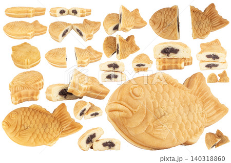 taiyaki with red bean paste isolated on white background taiyaki with red bean paste isolated on white background 140318860