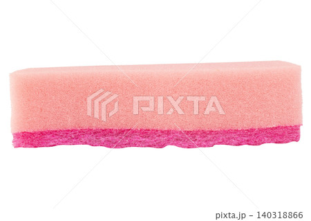 Pink dishwashing sponge isolated on a white background Pink dishwashing sponge isolated on a white background 140318866