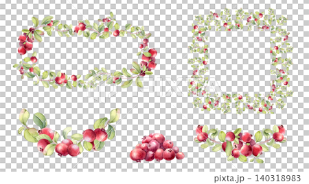 Berry watercolor set with lingonberry frames and elements isolated on white. Vibrant berries clipart hand drawn sketch. Botanical drawing for greeting card, packaging. Superfood frame and wreath. Berry watercolor set with lingonberry frames and elements isolated on white. Vibrant berries clipart hand drawn sketch. Botanical drawing for greeting card, packaging. Superfood frame and wreath. 140318983