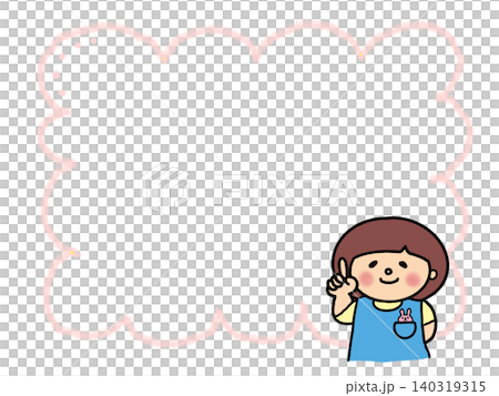 Illustration frame of a cute girl in an apron pointing, for announcements, notices, copy space, and materials. 140319315