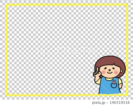 Illustration frame of a cute girl in an apron pointing, for announcements, notices, copy space, and materials. 140319316