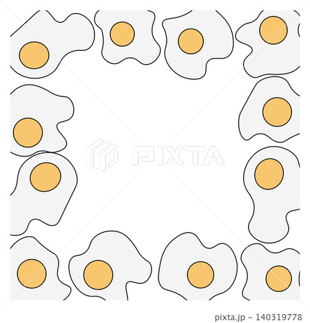 Fried Egg square frame. Egg template hand drawn illustration. Vector colored graphic line art. Breakfast Wreath For poster, invitation, backdrop, ad, sale promotion, print for t-shirt 140319778