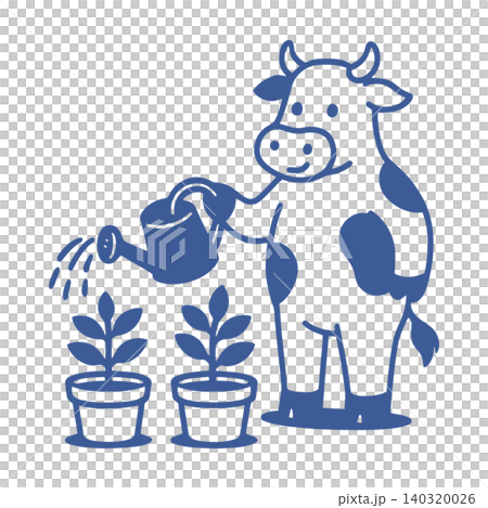 Smiling cow watering plants in flat vector style for agriculture and gardening Smiling cow watering plants in flat vector style for agriculture and gardening 140320026