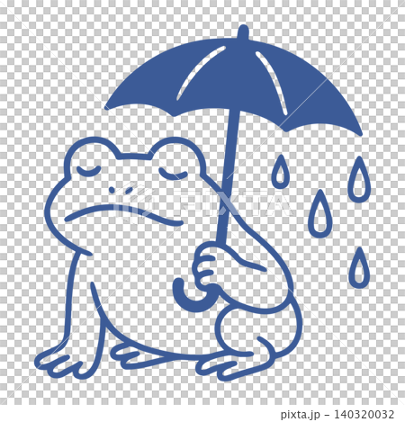 Frog holding umbrella on rainy day in blue line art style for sticker or icon Frog holding umbrella on rainy day in blue line art style for sticker or icon 140320032