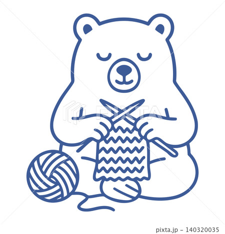 Knitting bear mascot in line art style for textile print and fabric design Knitting bear mascot in line art style for textile print and fabric design 140320035