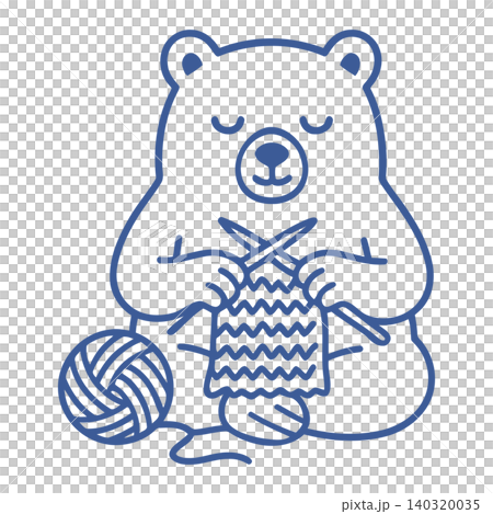 Knitting bear mascot in line art style for textile print and fabric design 140320035