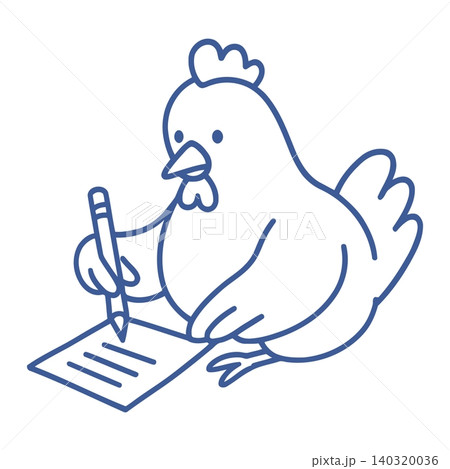 Chicken writing letter line art illustration for greeting card and stationery 140320036
