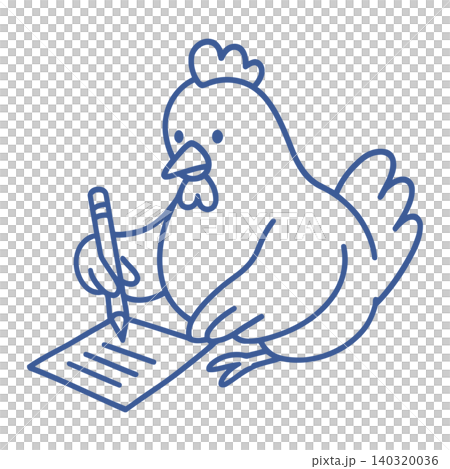 Chicken writing letter line art illustration for greeting card and stationery 140320036