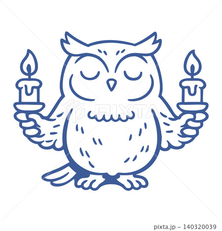 Owl mascot holding candles in line art style for sticker or greeting card Owl mascot holding candles in line art style for sticker or greeting card 140320039
