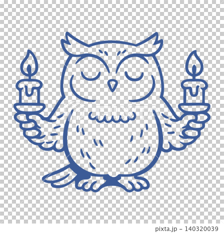 Owl mascot holding candles in line art style for sticker or greeting card Owl mascot holding candles in line art style for sticker or greeting card 140320039