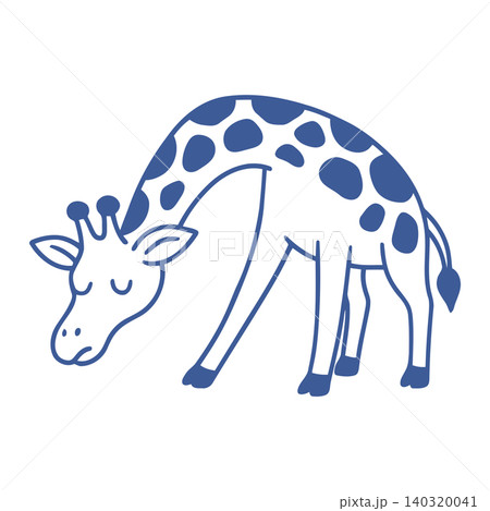 Sleeping giraffe in blue line art style for animal illustration and educational material Sleeping giraffe in blue line art style for animal illustration and educational material 140320041