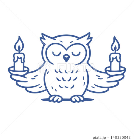 Owl mascot holding candles in minimalist line art style for greeting cards and wall art Owl mascot holding candles in minimalist line art style for greeting cards and wall art 140320042